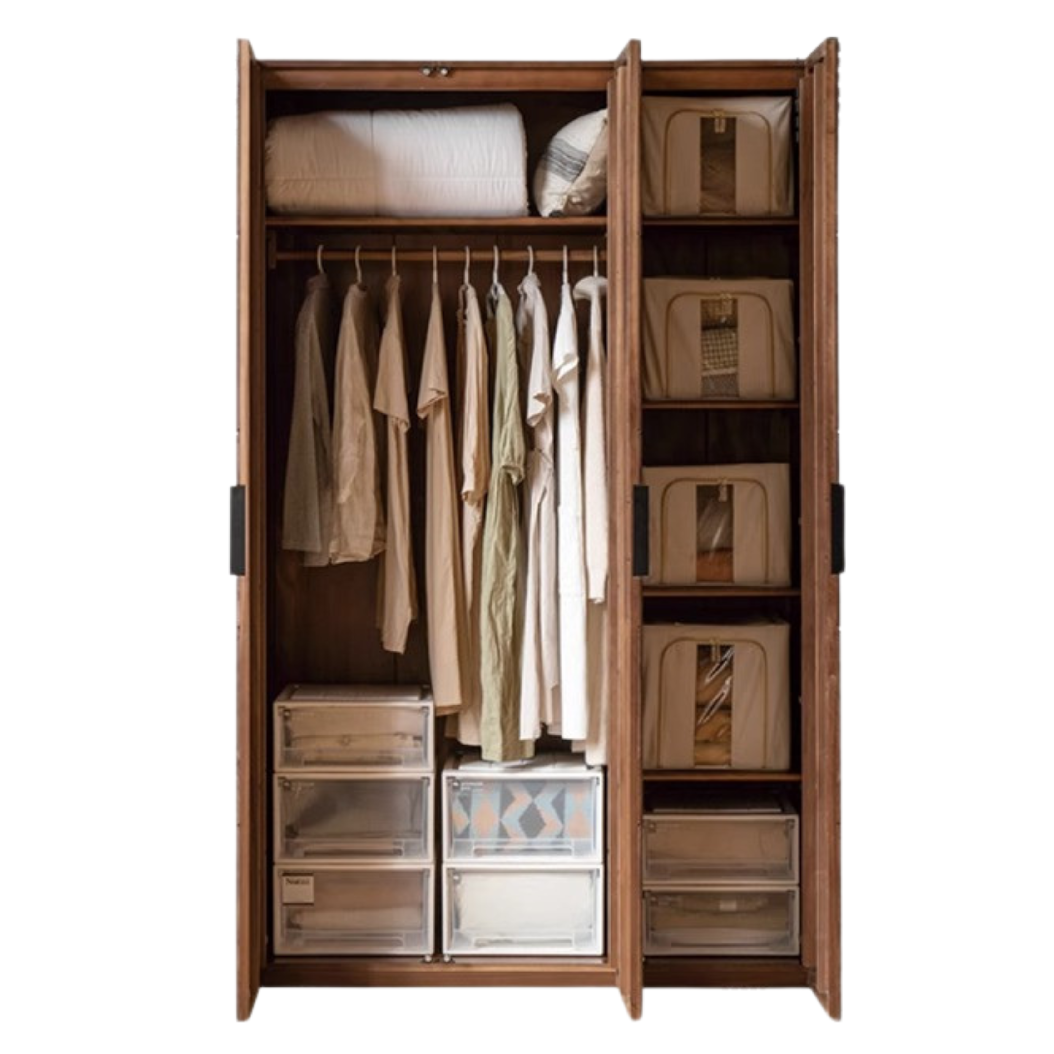 Black Walnut Solid Wood Wardrobe Combination.