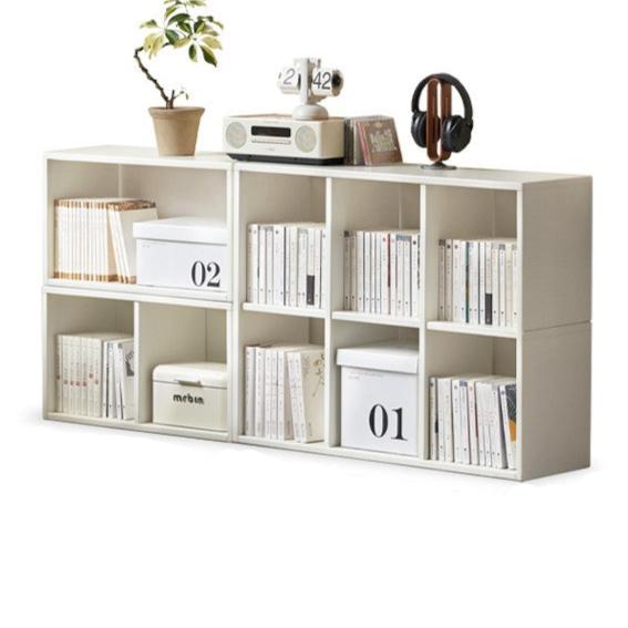 Pine Solid Wood Cream White Lattice Storage Low Bookcase