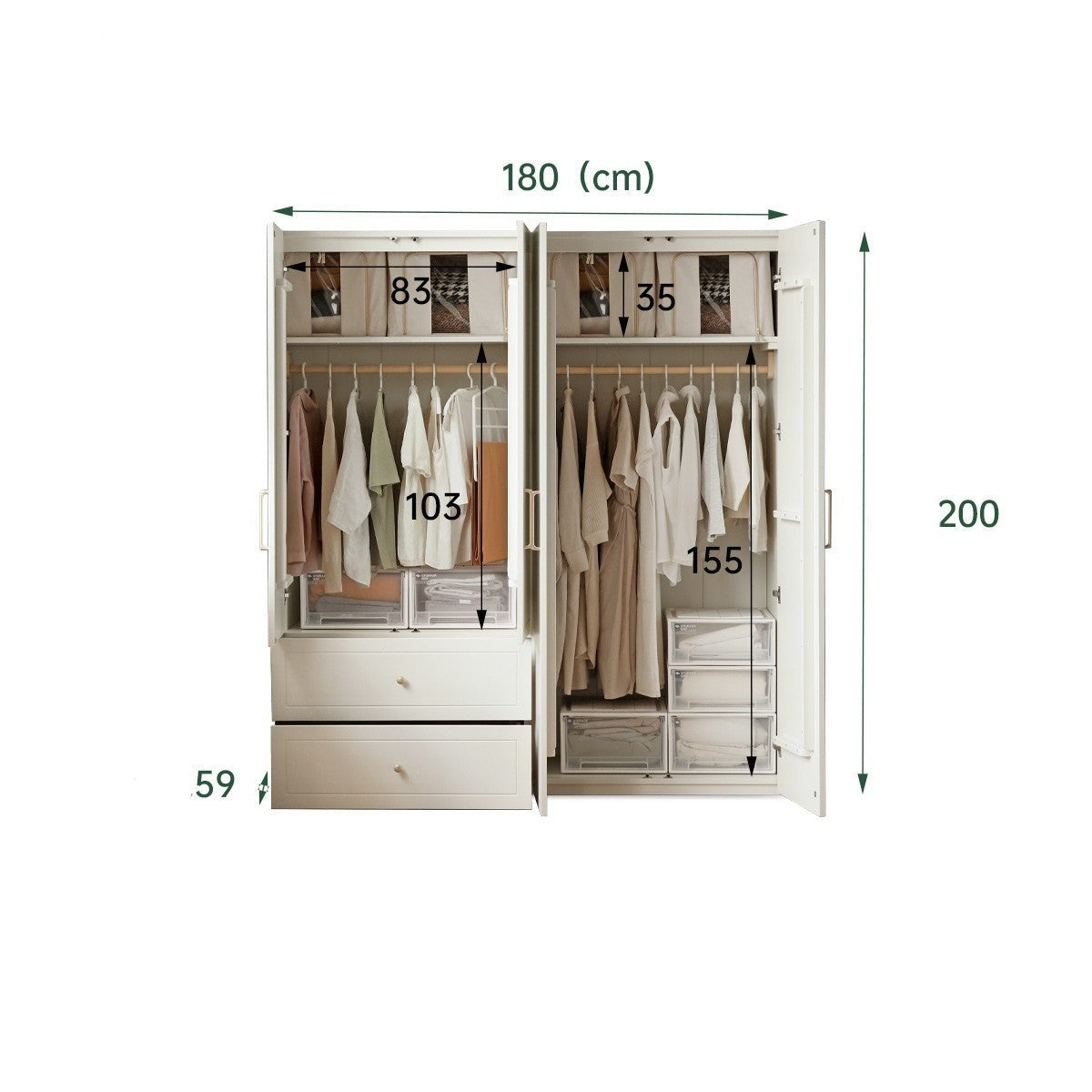 Pine Solid Wood Wardrobe French Cream Style.