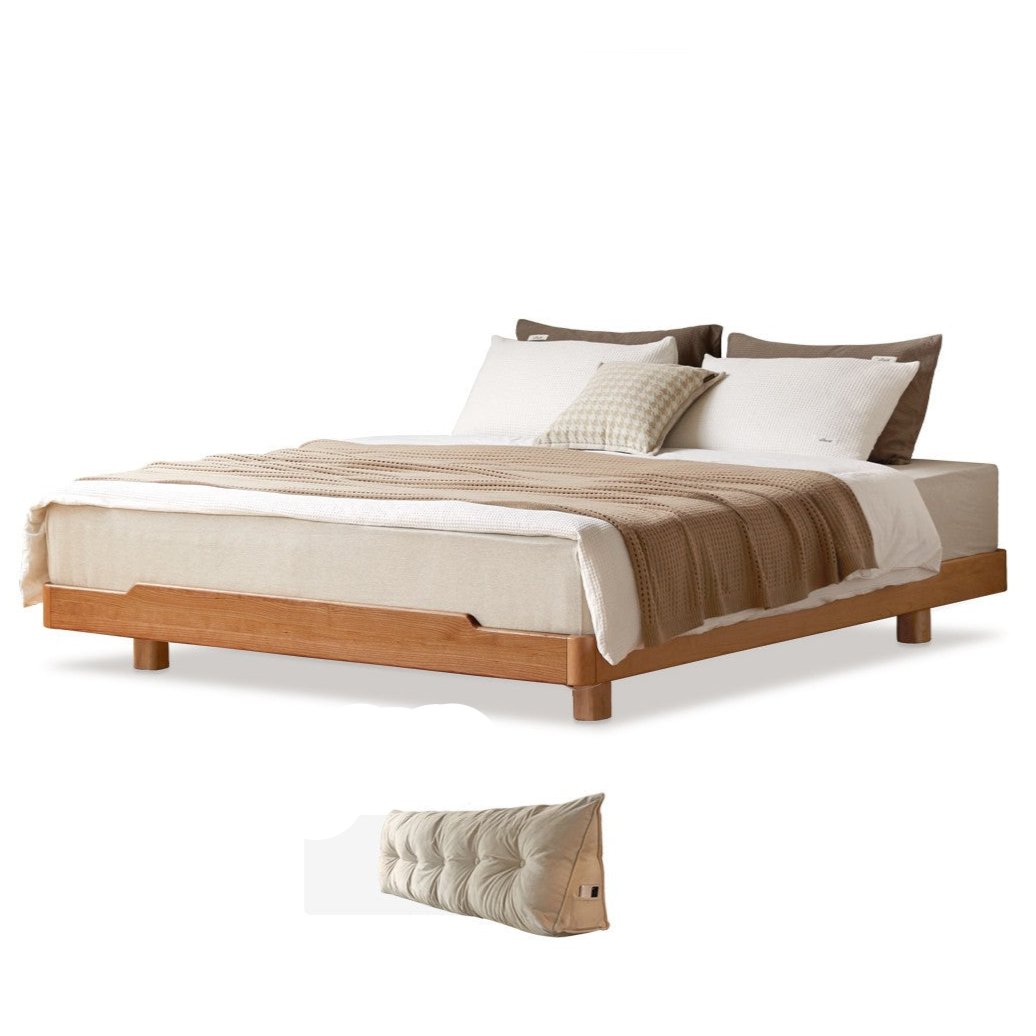 Cherry Wood Solid Wood platform bed, headboard-free bed with Light.