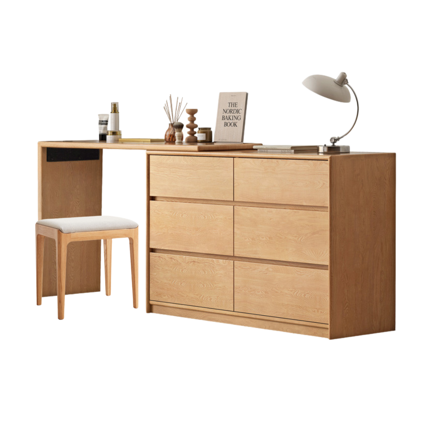 Oak, Solid Rubberwood Dressing Table L-Shaped Corner