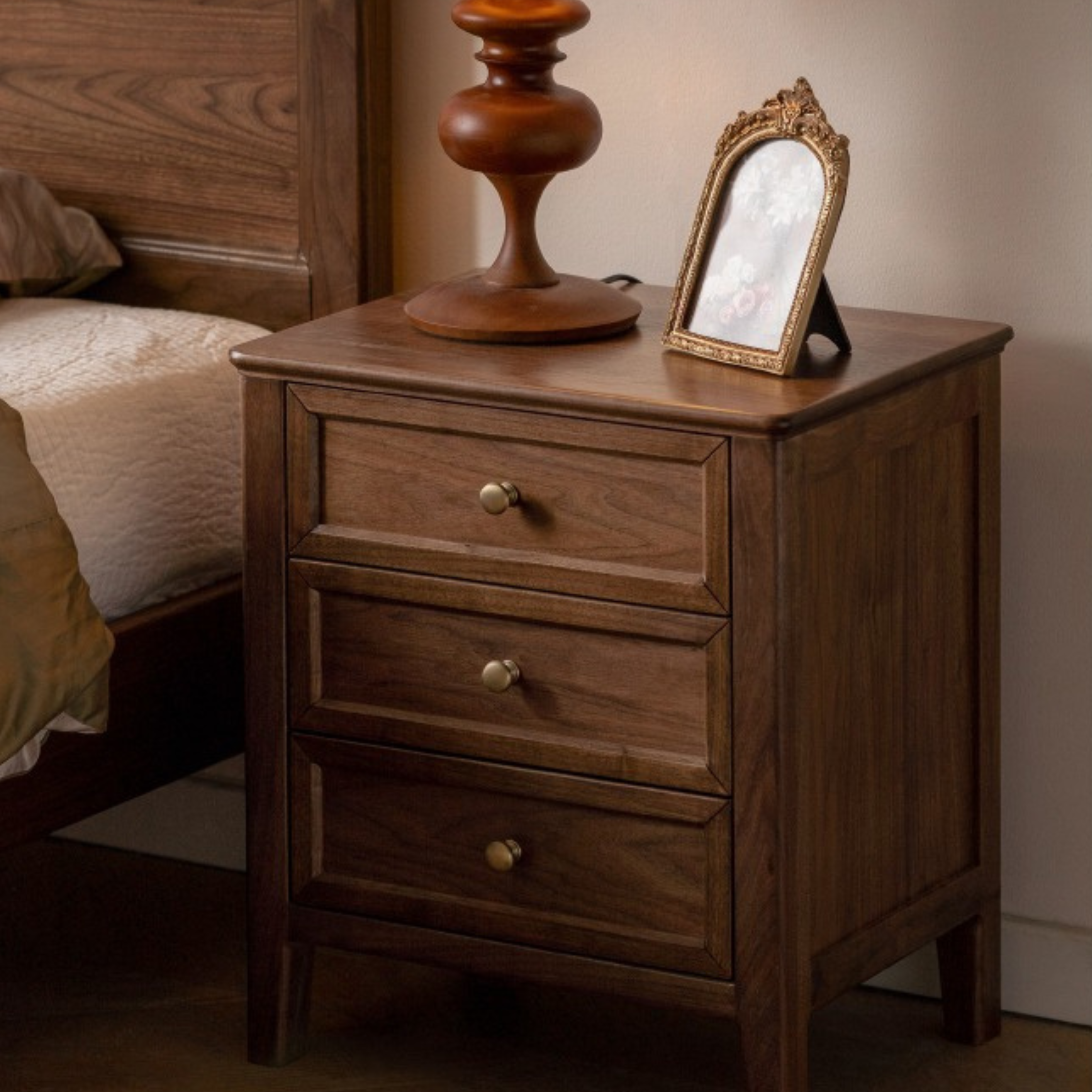 Black Walnut Solid Wood Nightstand.
