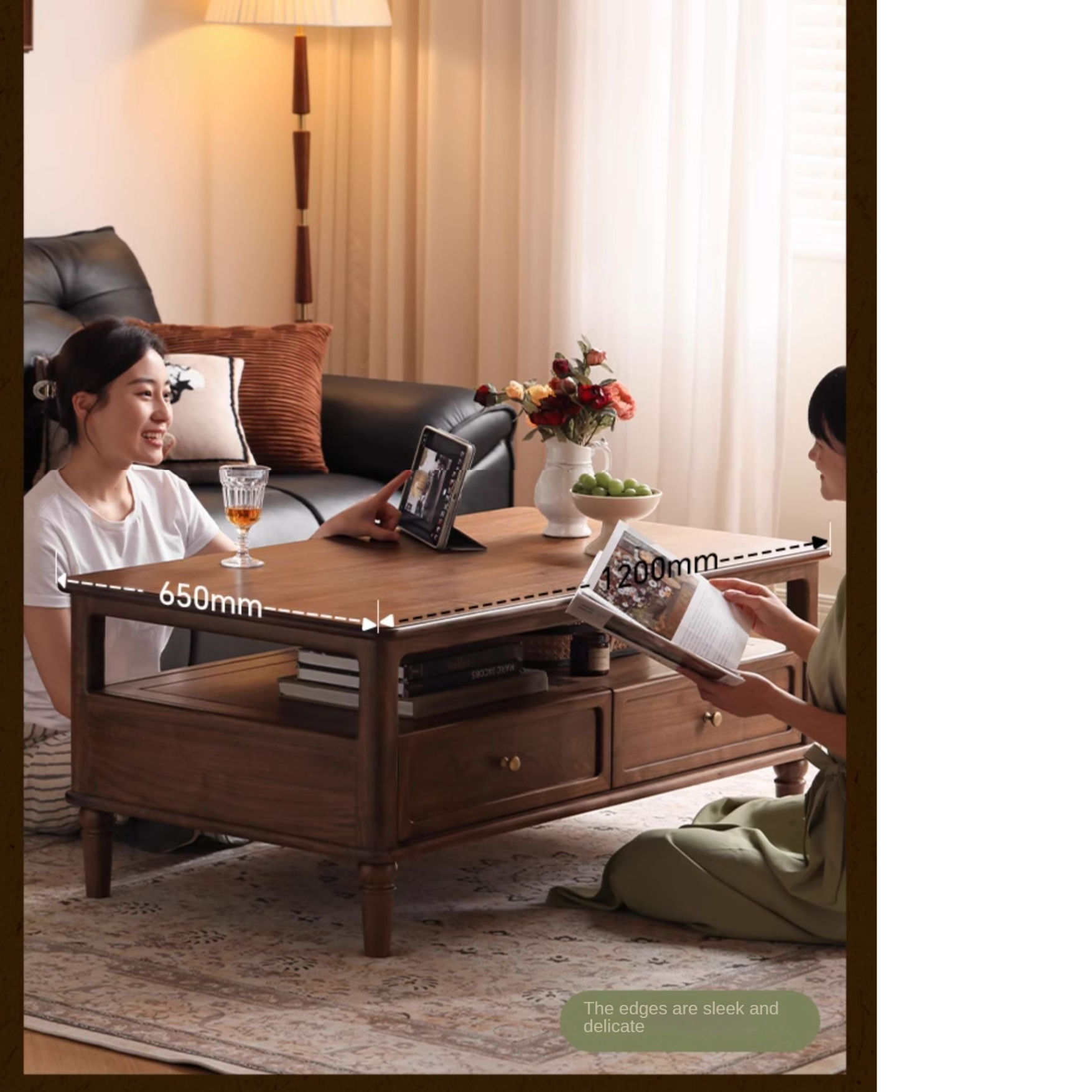 Black Walnut Solid Wood American Retro Coffee Table