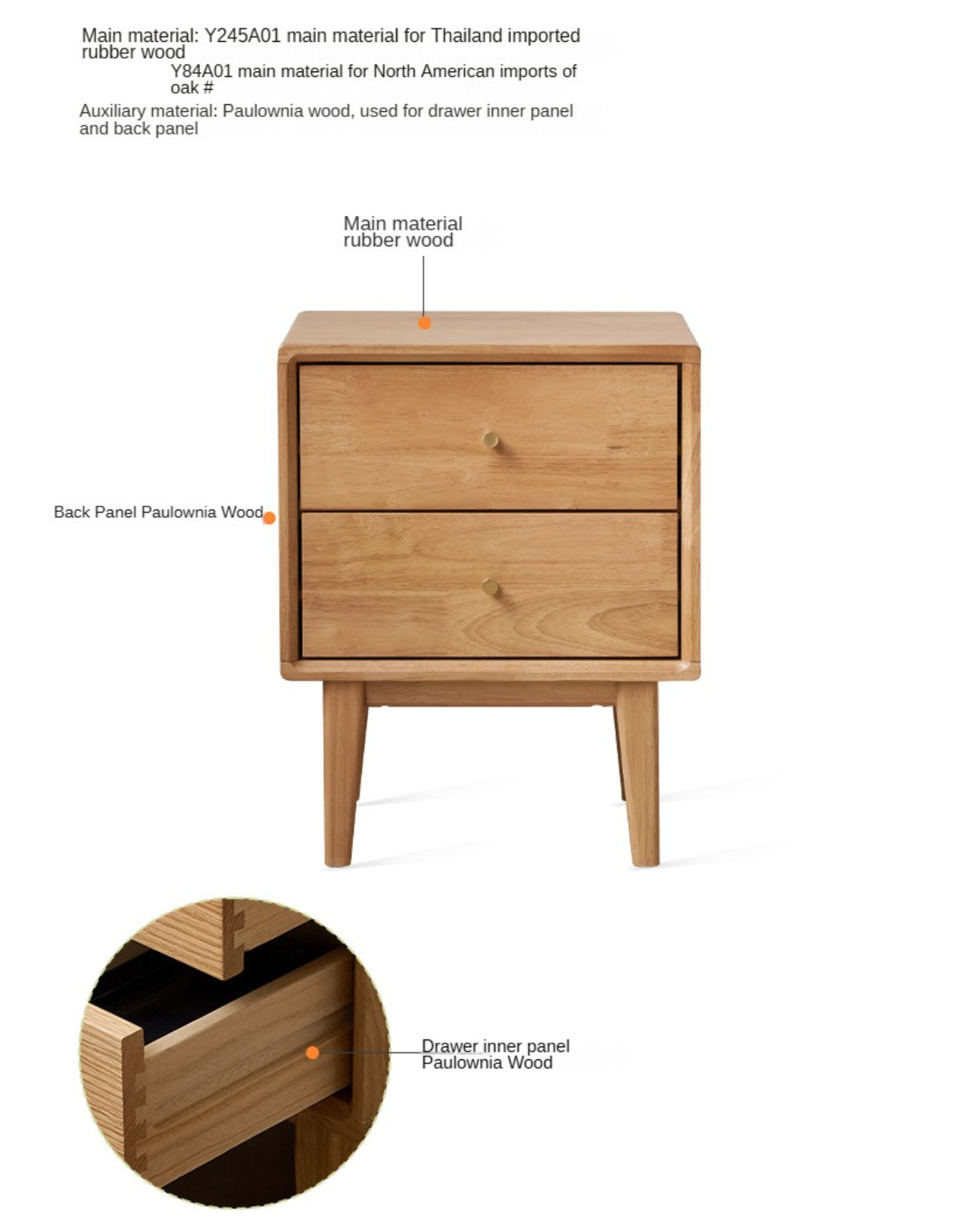 Ash, Oak Solid Wood, Solid RubberWood Nightstand)