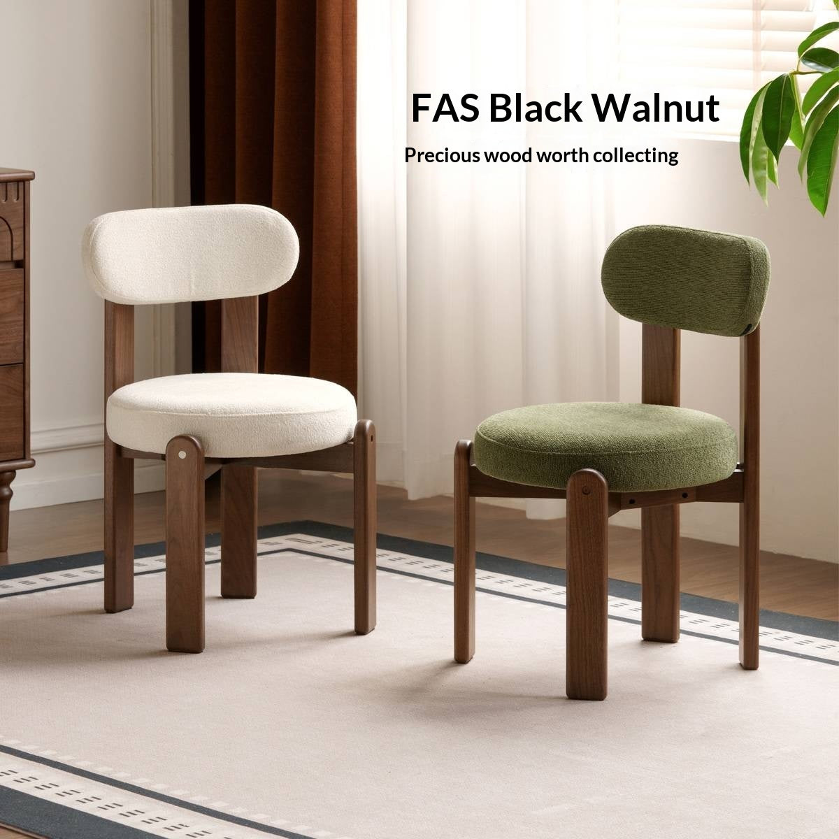 Set 4pcs Black Walnut Solid Wood, Solid Rubberwood Wood Upholstered Dining Chair, Modern Organic