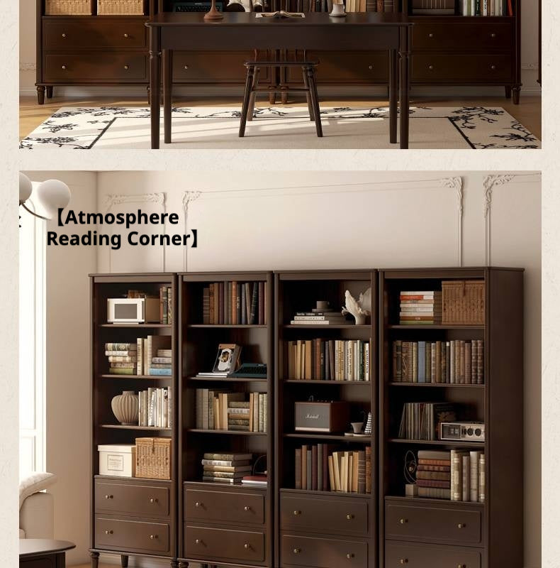 Poplar, Black Walnut Solid Wood American Retro Bookcase.