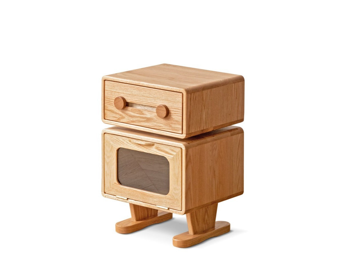 Oak Solid Wood Nightstand Rotate 360°.