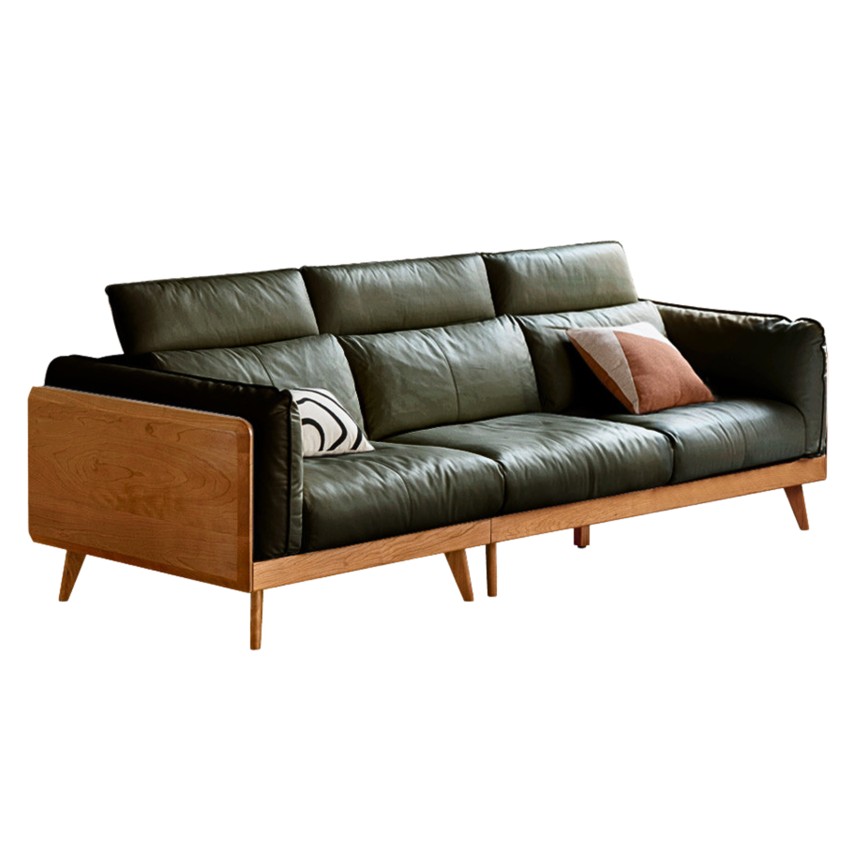 Cherry Solid Wood Black Label Leather Down Sofa.