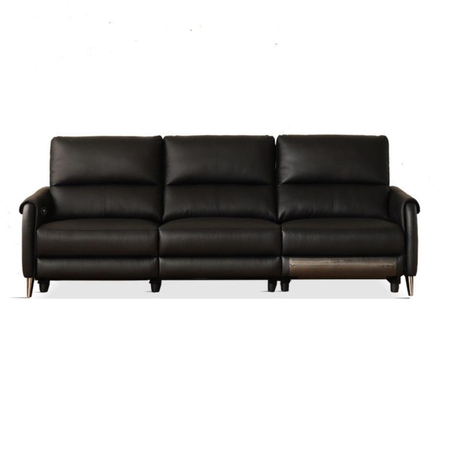 Leather Top Layer Yellow Cowhide Black Multifunctional Electric Sofa,