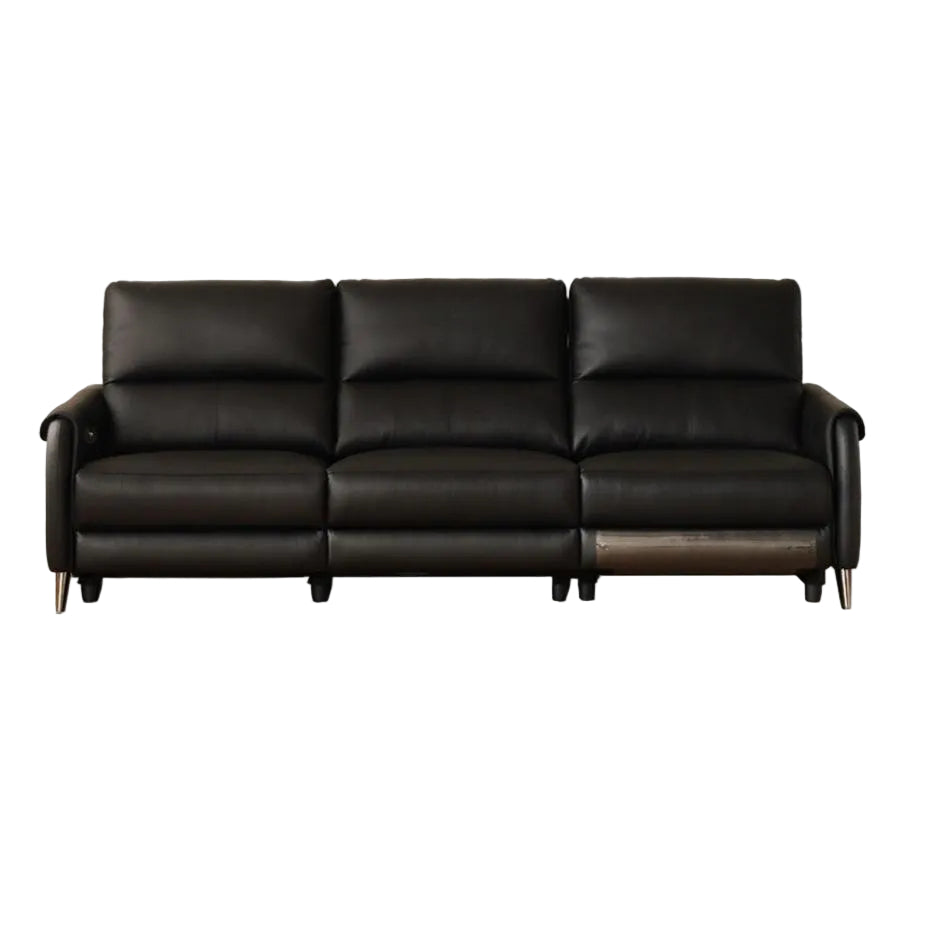 Genuine leather zero-wall electric recliner sofa with high backrest, deep cushioned seats