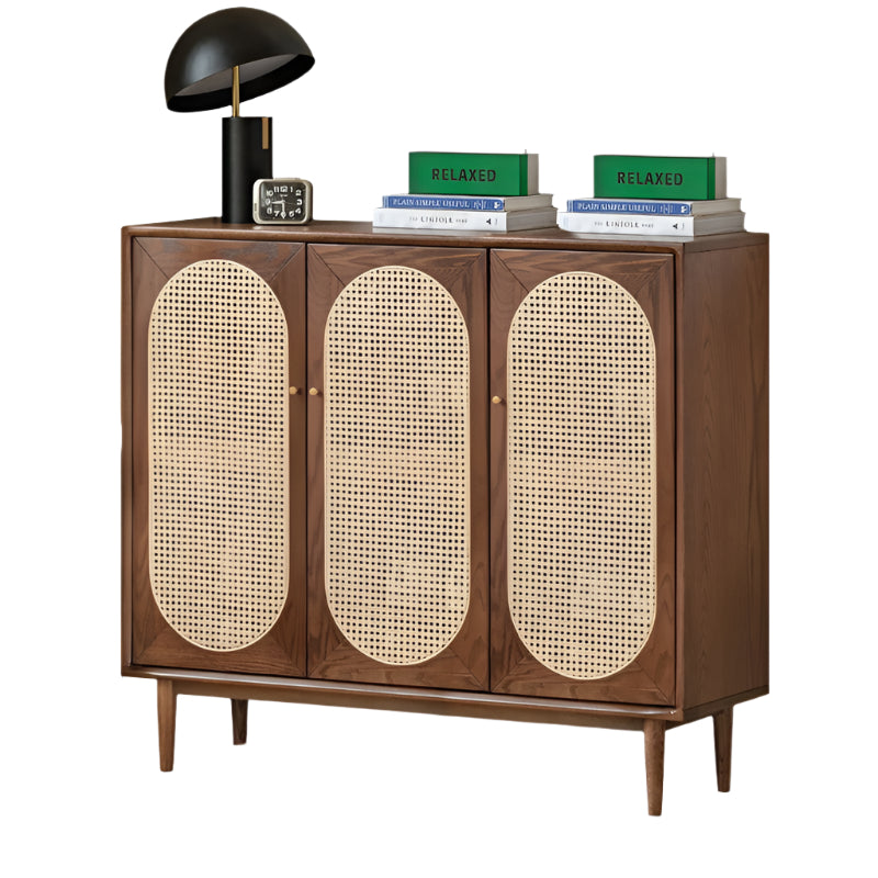 Oak Solid Wood Rattan Wall-Mounted Shoe Cabinet