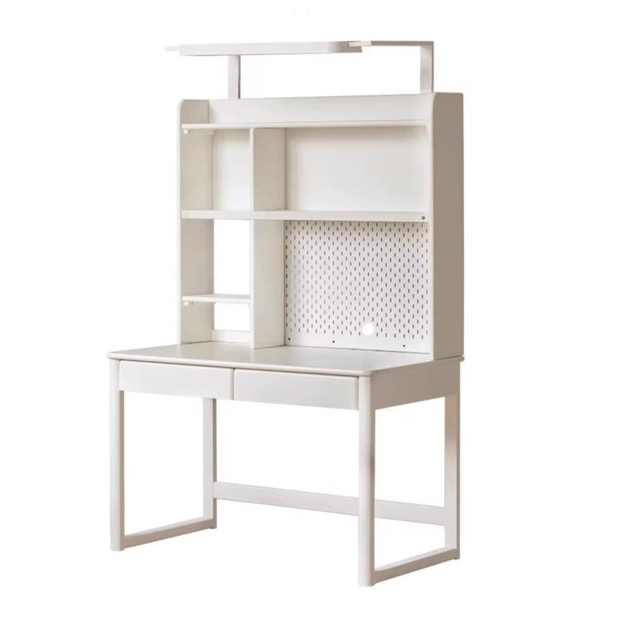 Solid RubberWood Cream Style Bookshelf Integrated Kids Table
