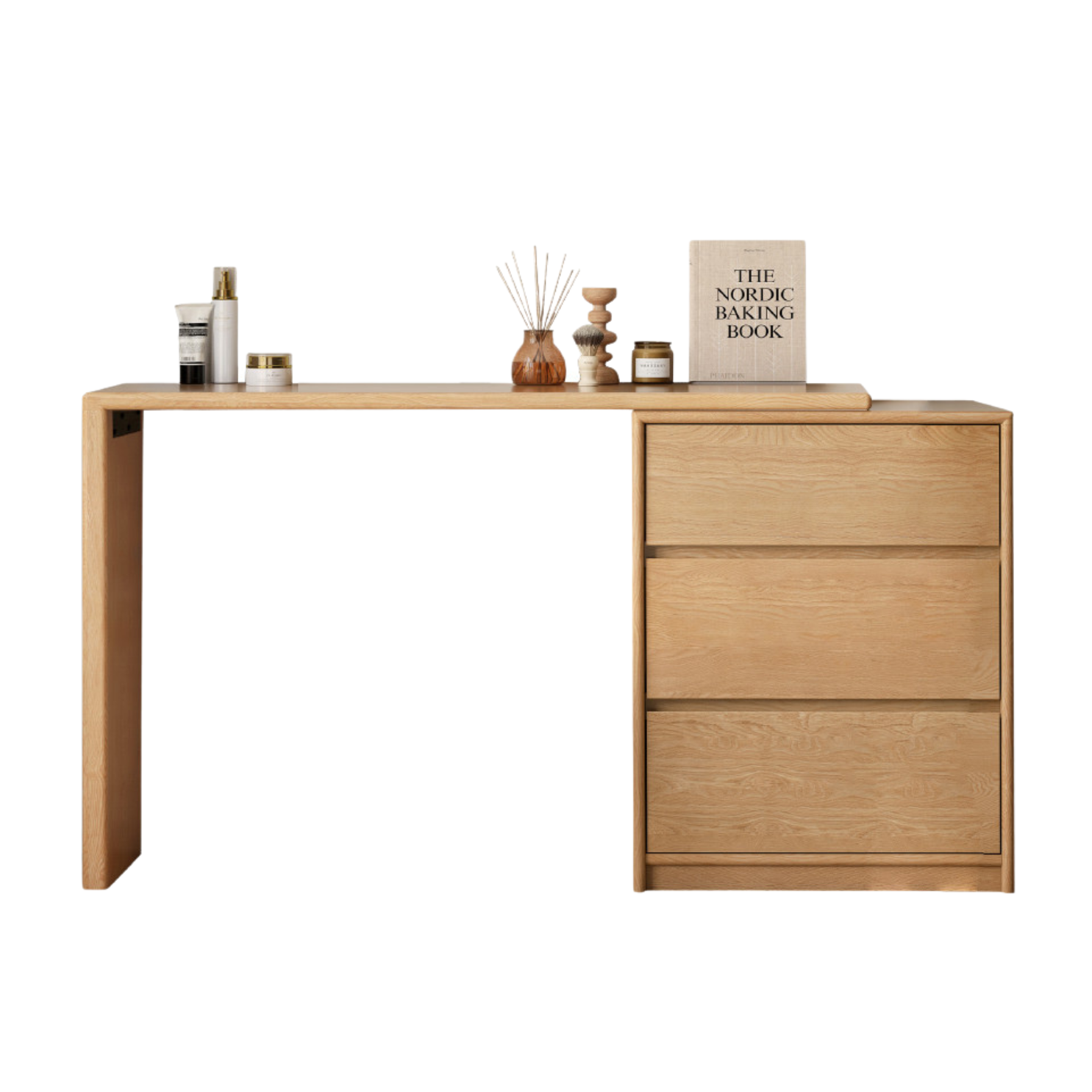 Oak, Solid Rubberwood Dressing Table L-Shaped Corner