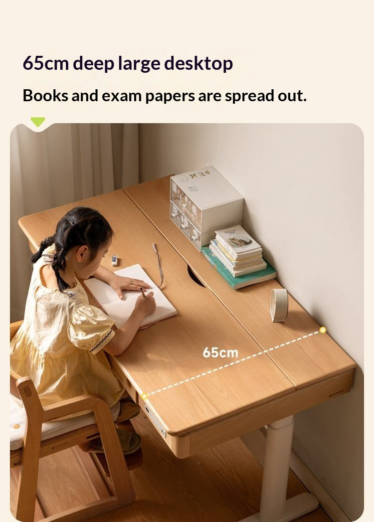 Beech Solid Wood Children's Study Desk with Electric Lift