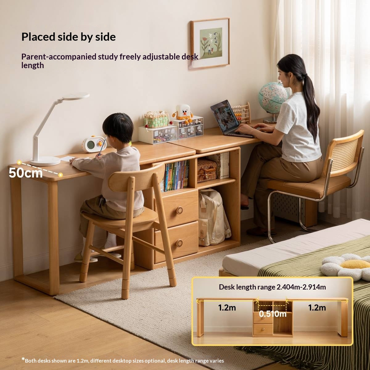 Beech Solid Wood Telescopic Student Writing Desk