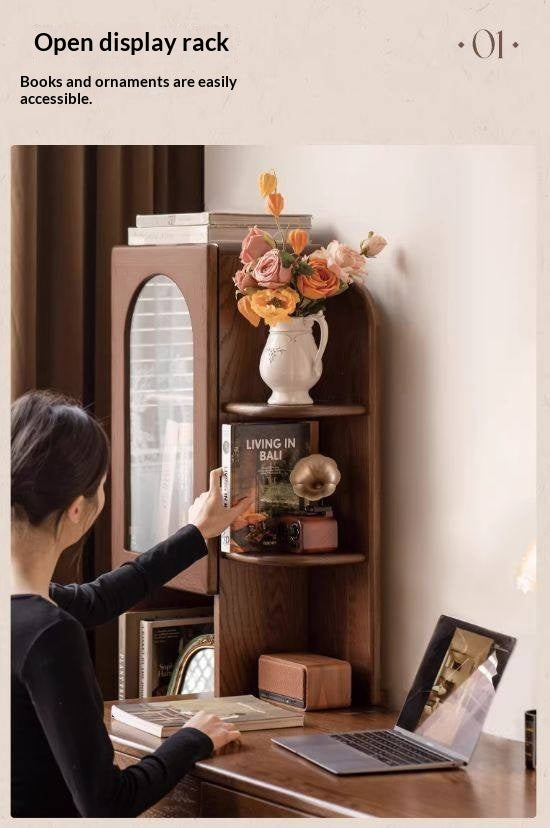 Oak Solid Wood Telescopic Desk with Integrated Bookshelf