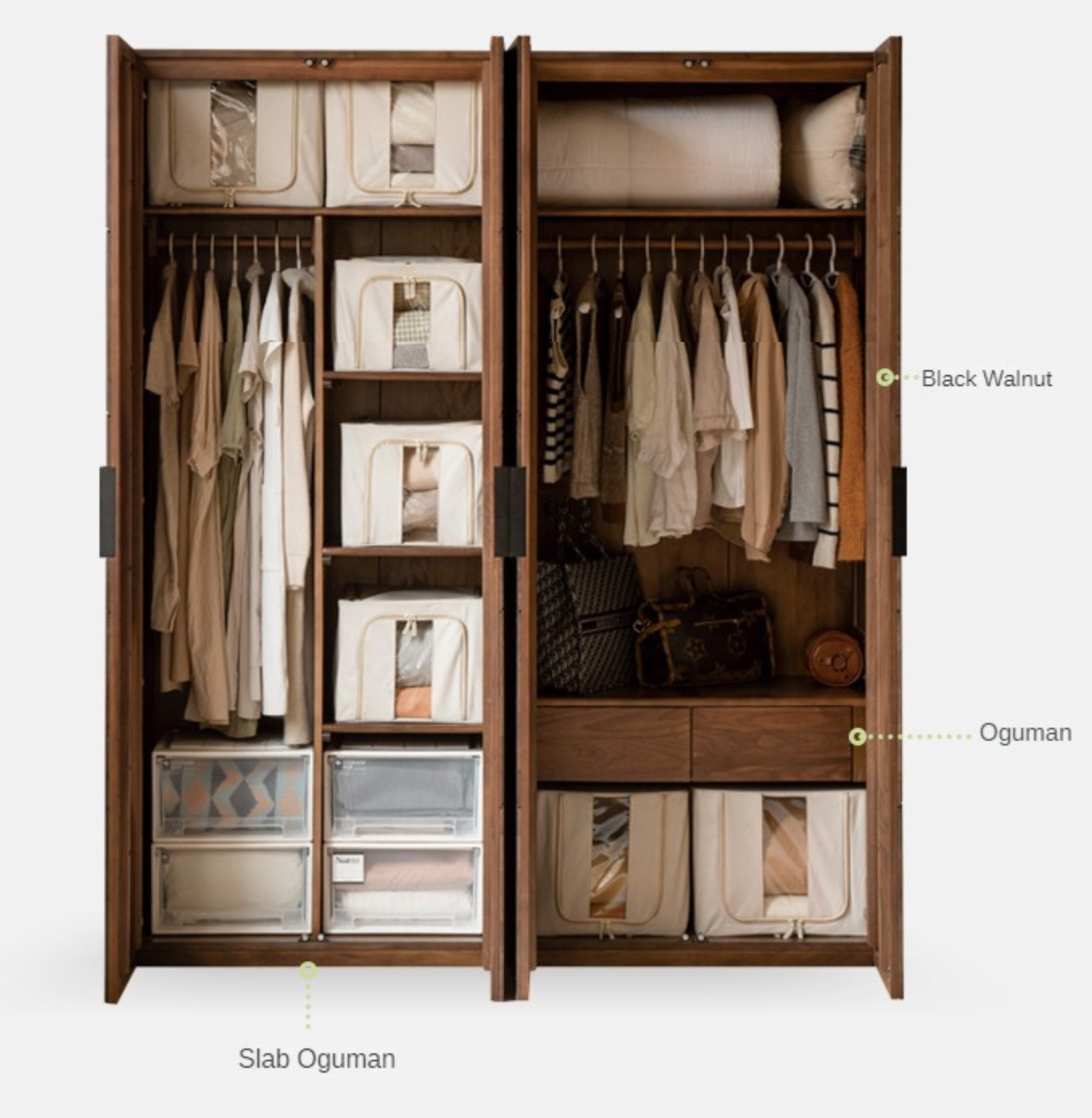 Black Walnut Solid Wood Wardrobe Combination.
