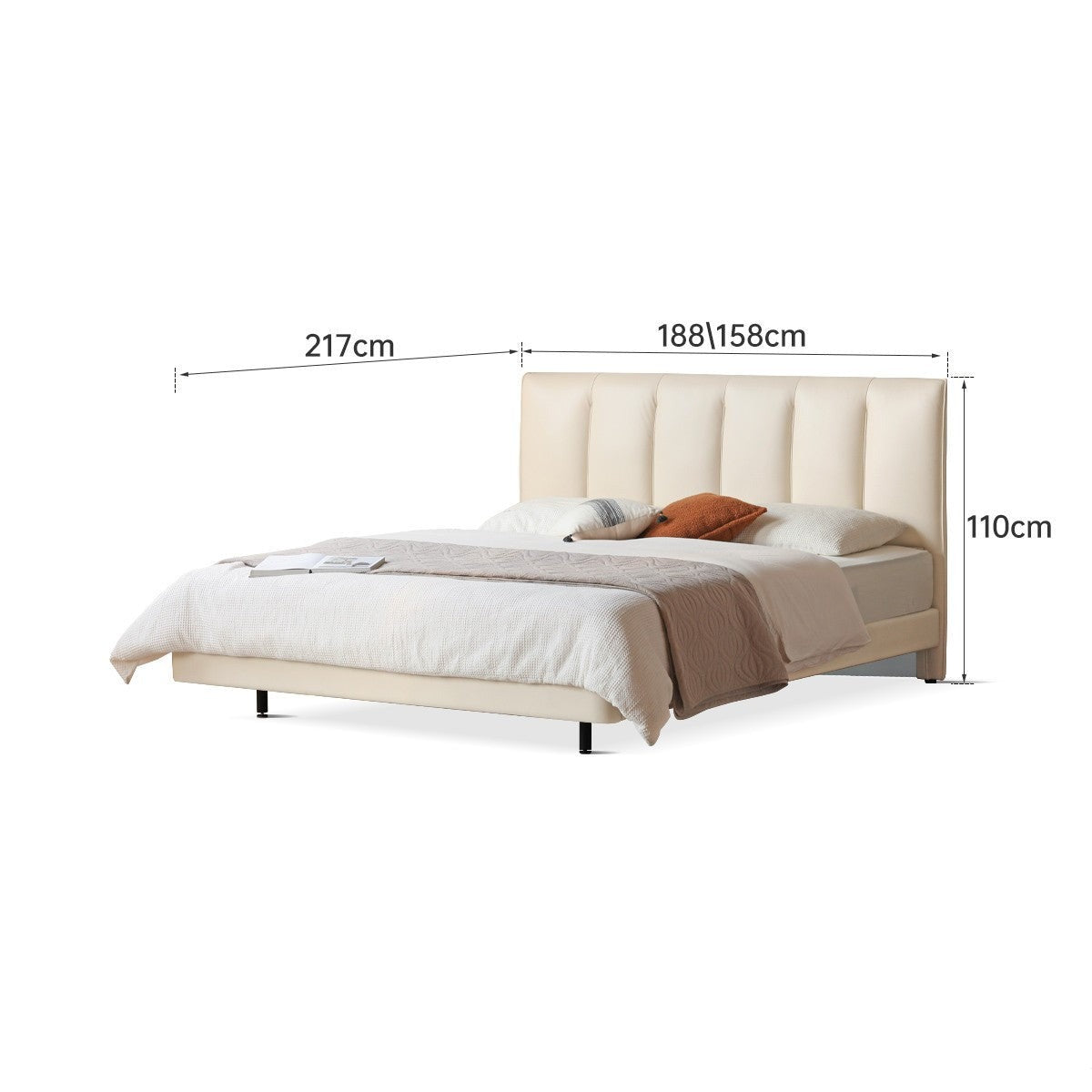 Genuine Leather Suspended Light Luxury Cream Style Bed