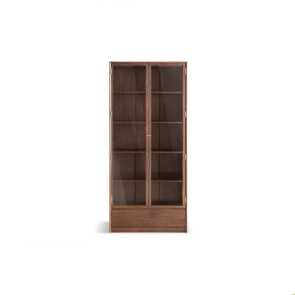 Black Walnut Solid Wood flat glass Double-door bookcase