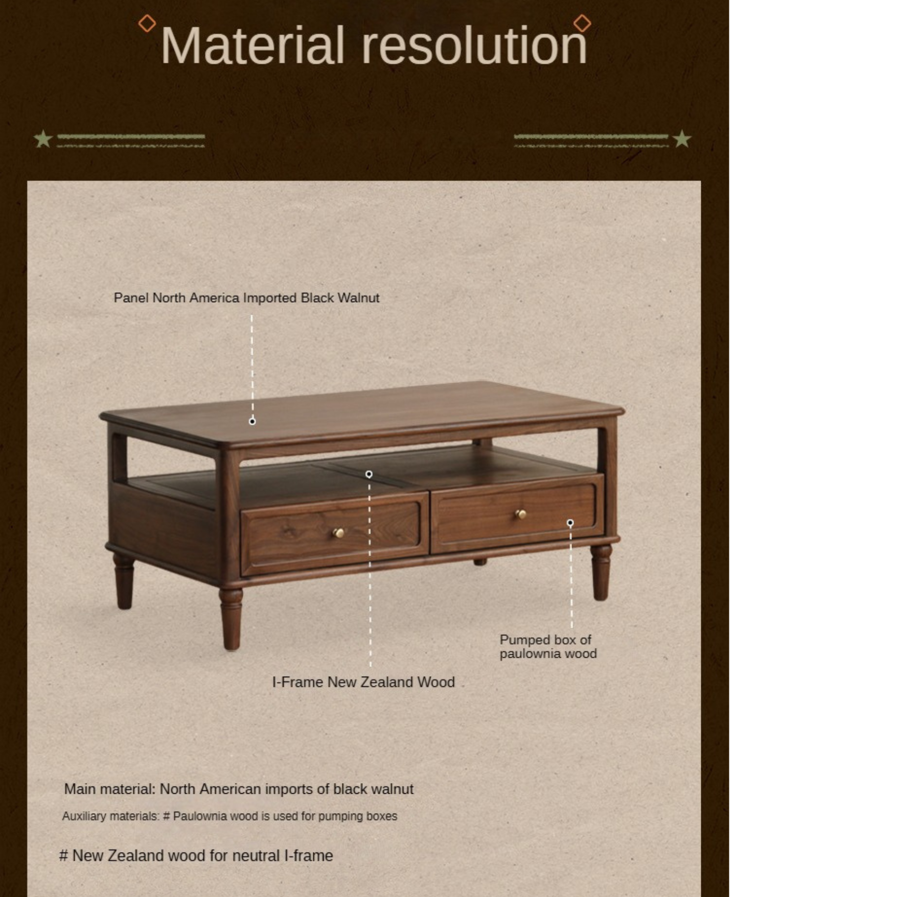 Black Walnut Solid Wood American Retro Coffee Table