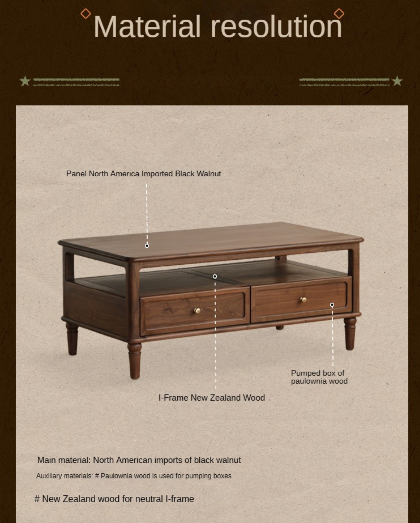 Black Walnut Solid Wood American Retro Coffee Table