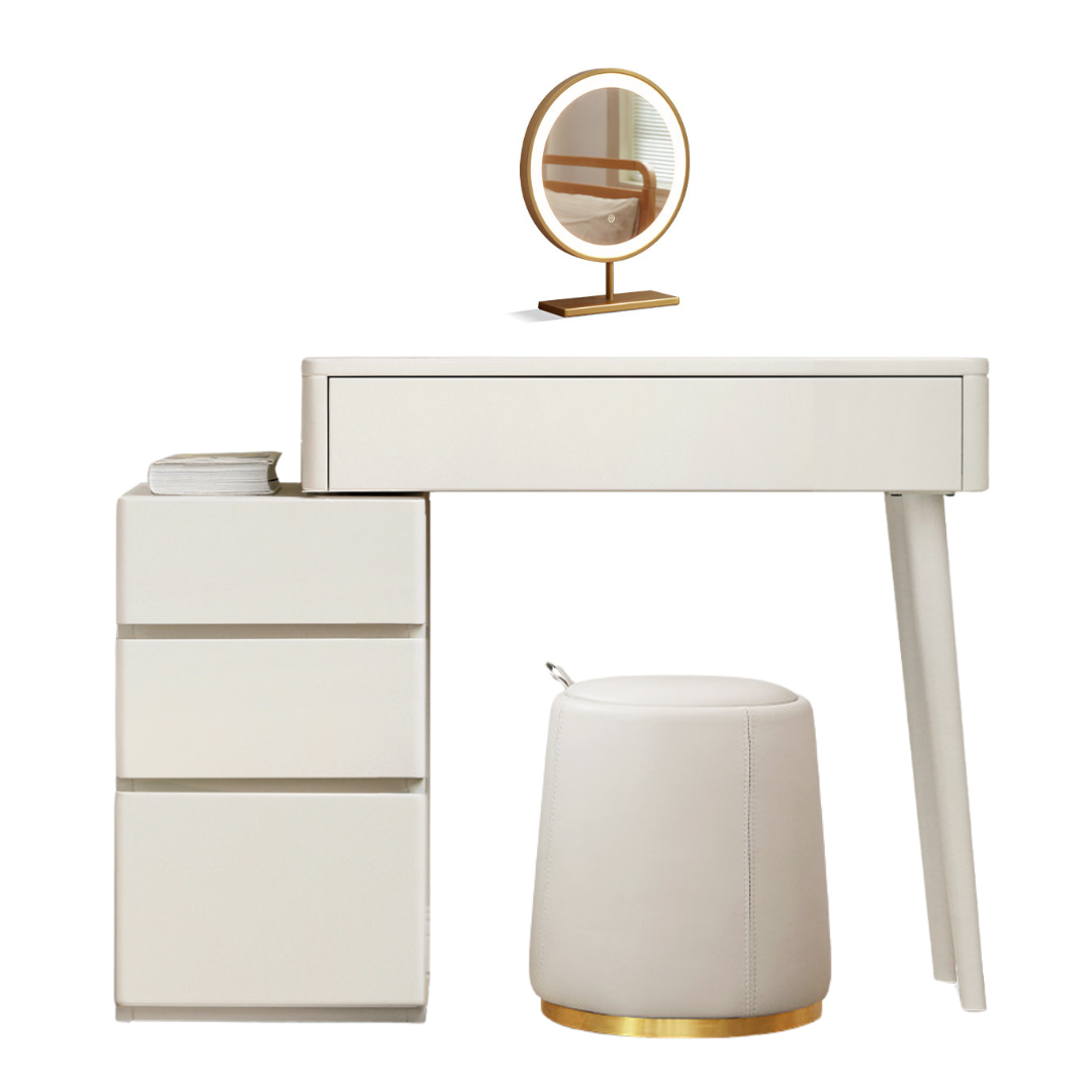 Solid RubberWood Telescopic Vanity Table + LED Makeup Mirror