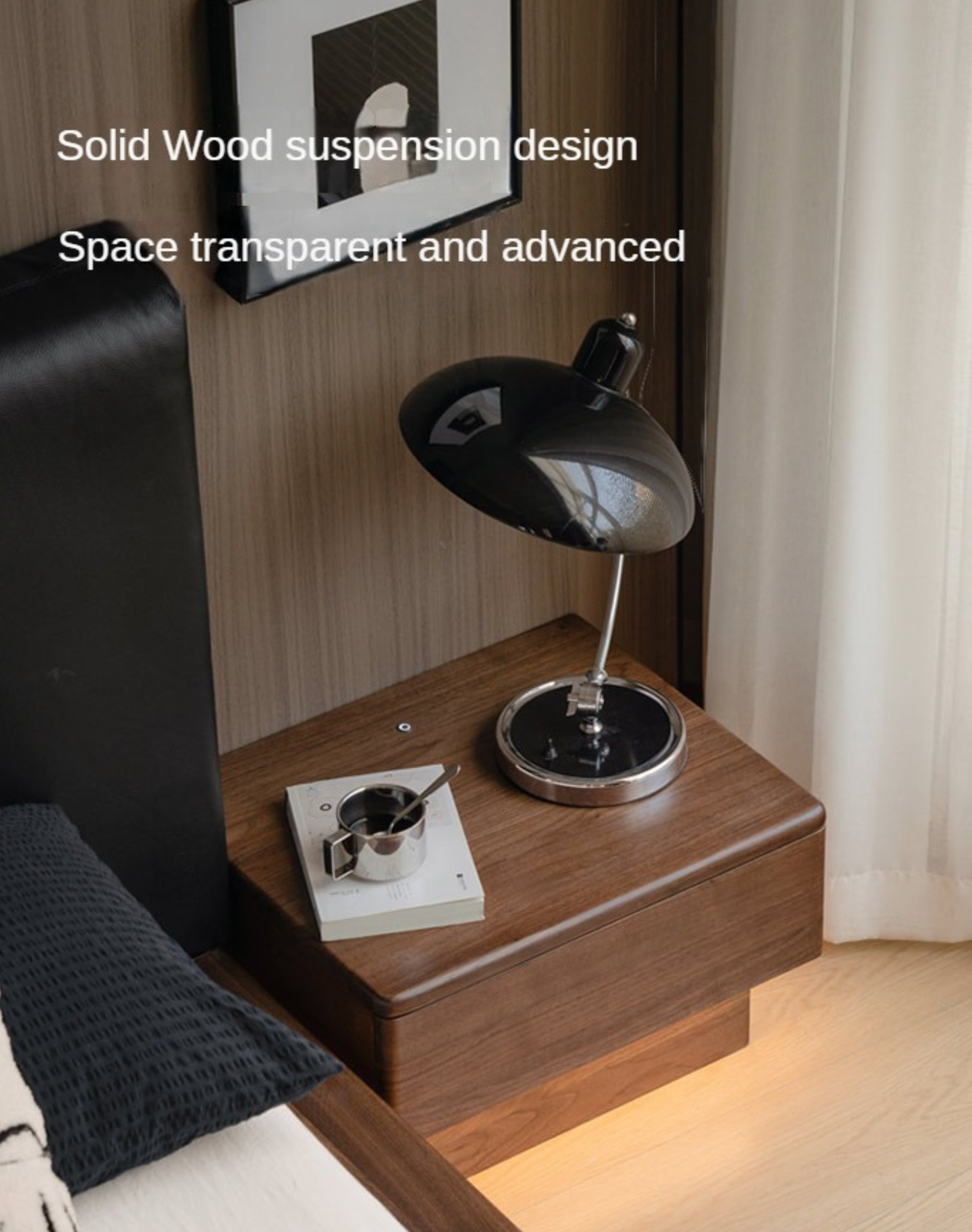 Black Walnut Solid Wood Nightstand With Light Drawer