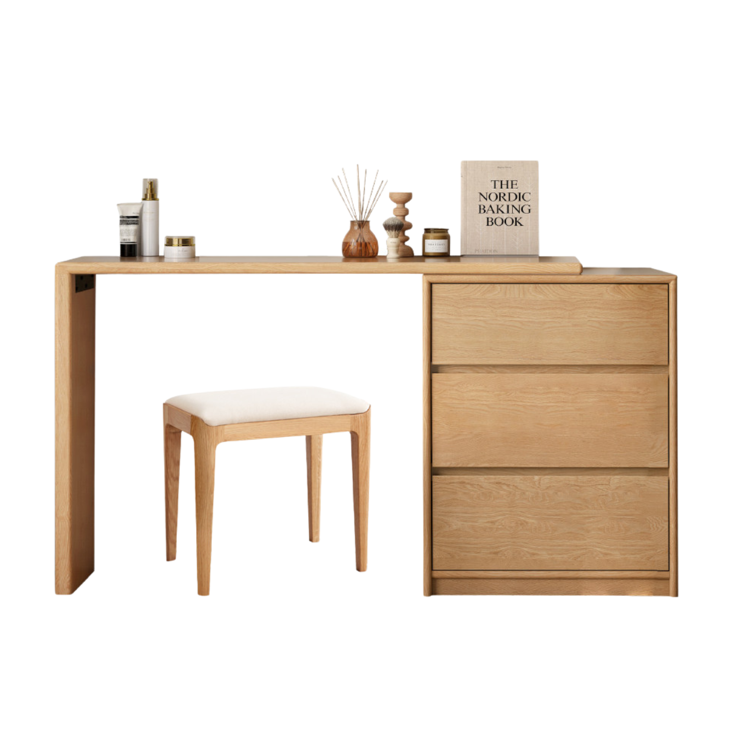 Oak, Solid Rubberwood Dressing Table L-Shaped Corner