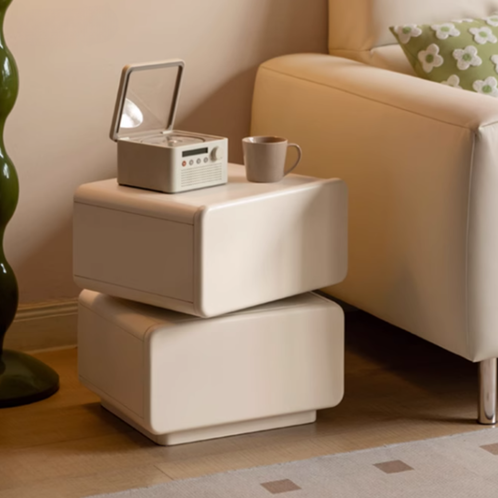 Poplar Solid Wood White Nightstand,