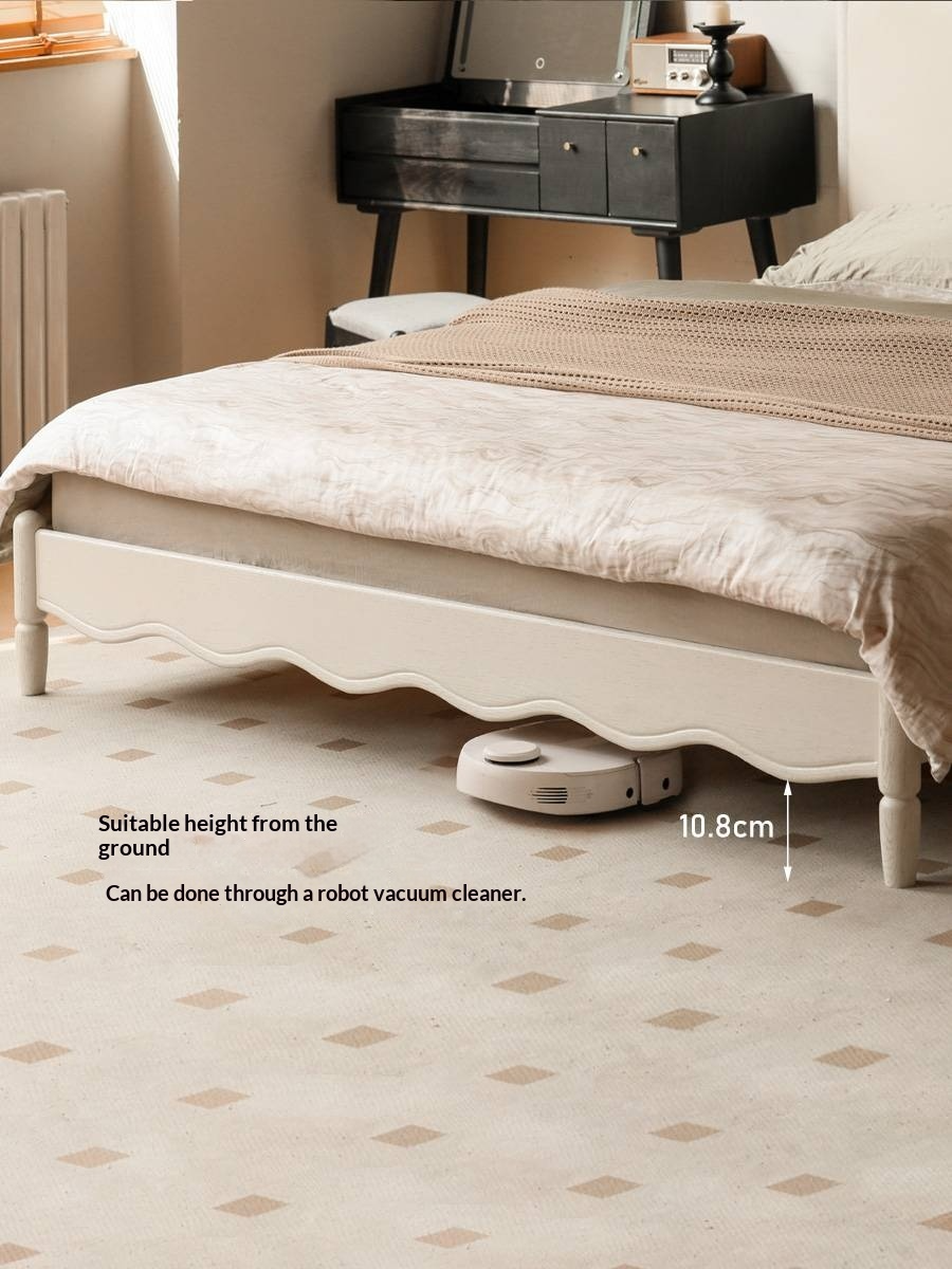 Rubberwood Solid Wood Upholstered Bed Retro Style White Bed