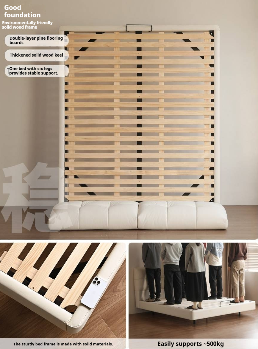 Genuine Leather Top Layer Cowhide Soft Suspension Bed with Lighting