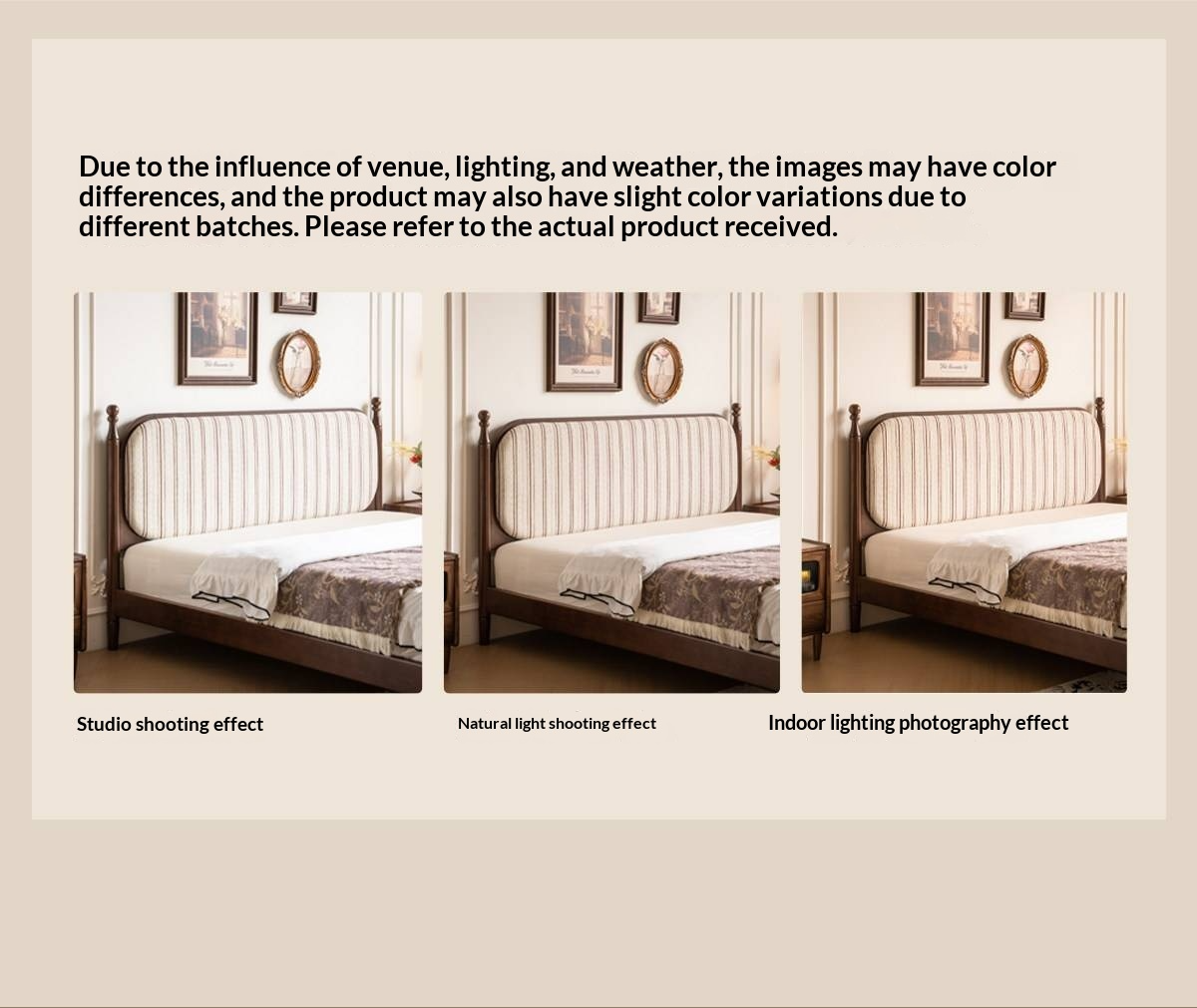 Rubberwood Solid Wood Four Poster Upholstered Bed with Adjustable Headboard