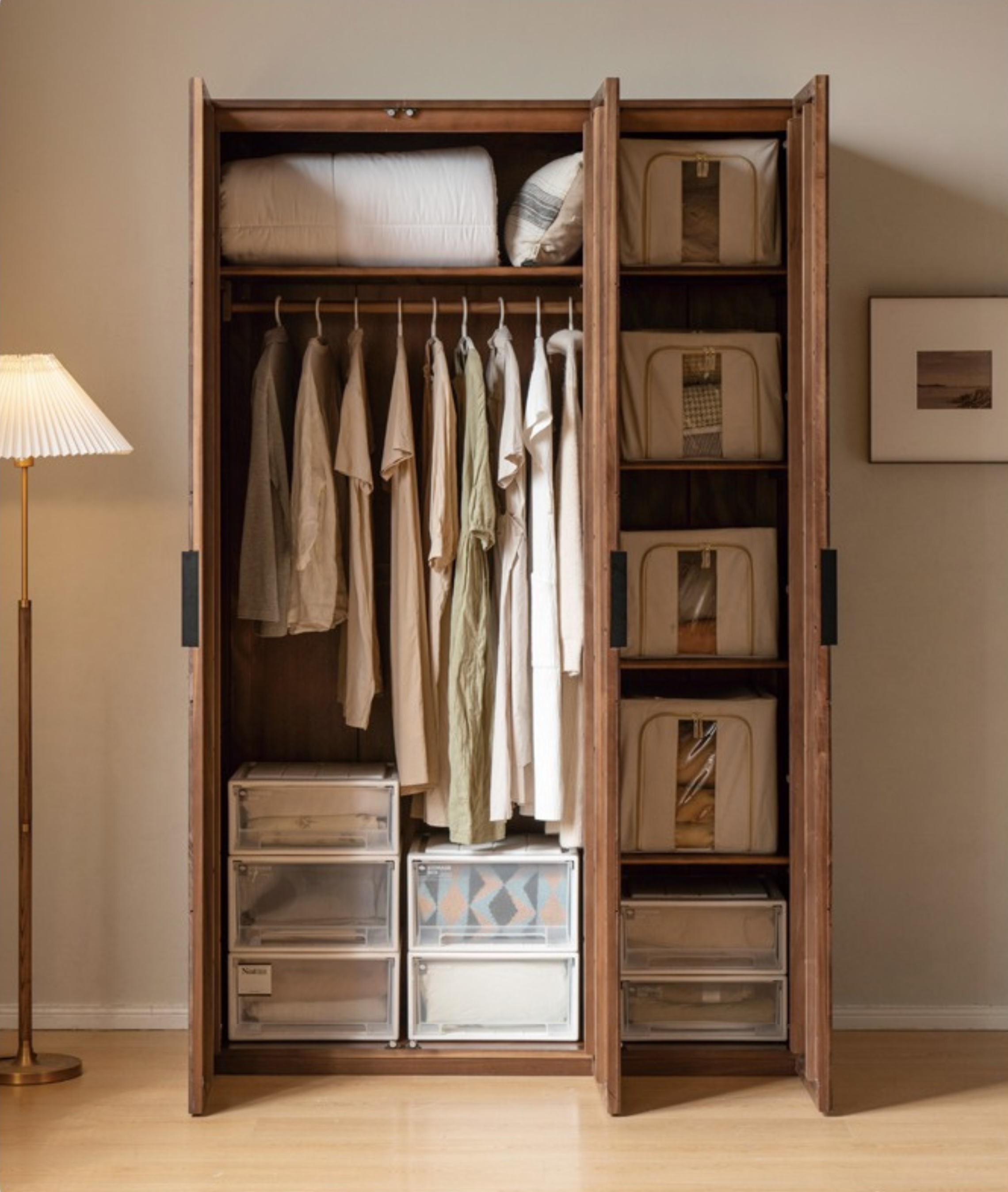 Black Walnut Solid Wood Wardrobe Combination.