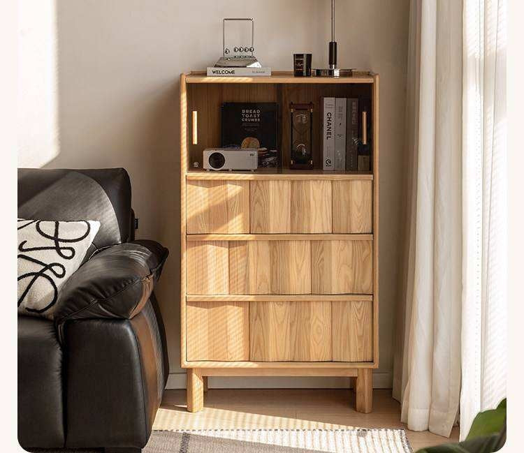 White Ash Solid Wood Side Cabinet with Modern Minimalist Design