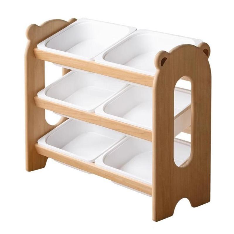 Poplar Solid Wood Children's Floor-standing Multi-layer Storage Rack.
