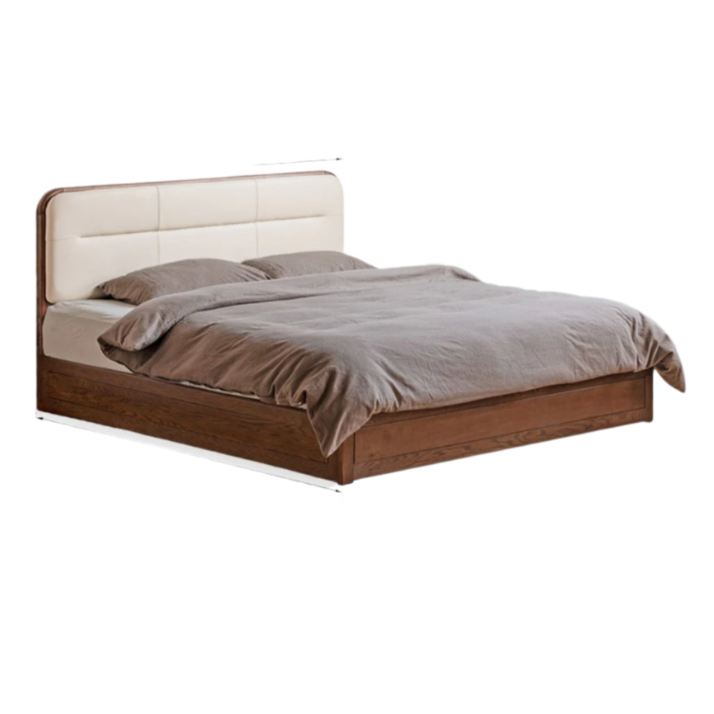 Oak Solid Wood Modern Genuine Leather, Organic Leather Storage Bed