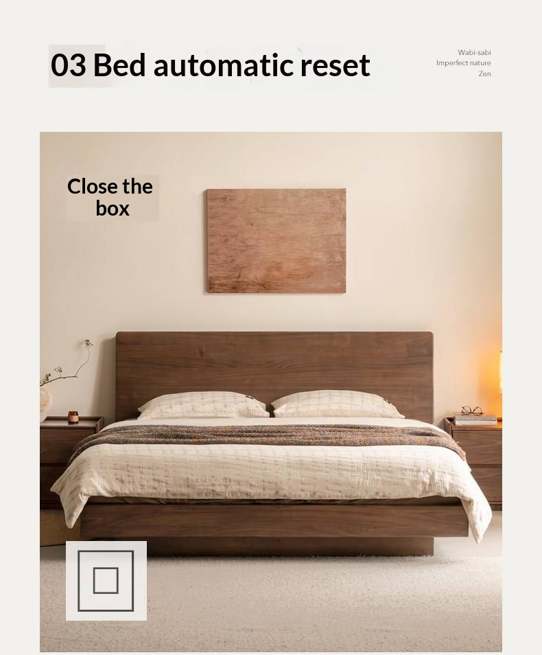 Black Walnut Solid Wood Bed — Italian Light Luxury Suspended Bed