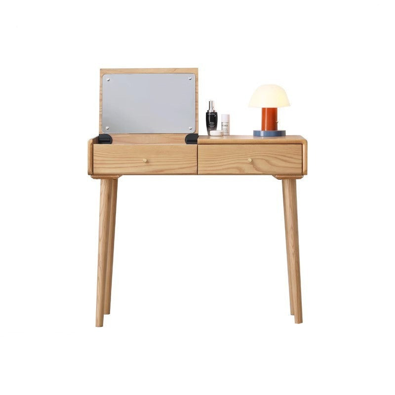 Ash Solid Wood Vanity Table with Mirror Shelf & Flip Cover.