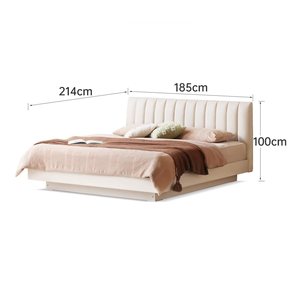 Oak, Rubber Wood Solid Wood Cream Technical Fabric Suspended Box Storage Bed