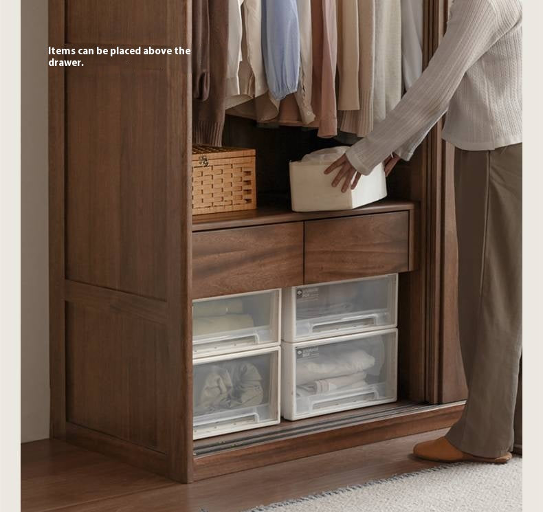 Sandalwood Solid Wood Modern Sliding Door Wardrobe.