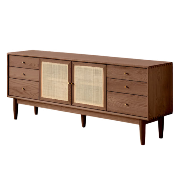 Oak Solid Wood Rattan Modern TV Cabinet.