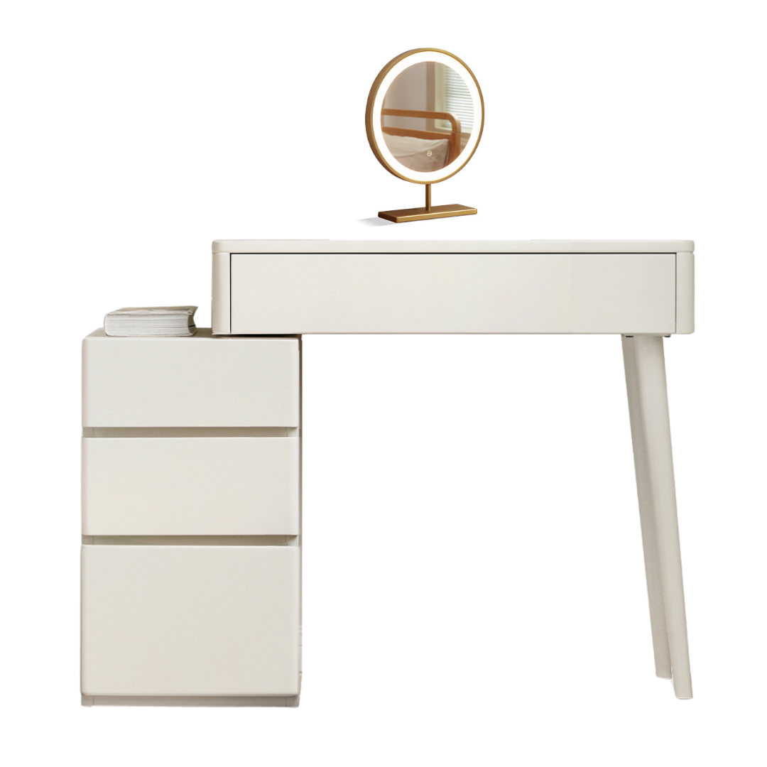 Solid RubberWood Telescopic Vanity Table + LED Makeup Mirror