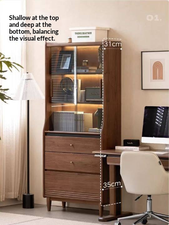 Black Walnut Solid Wood Bookcase with Interior Lighting