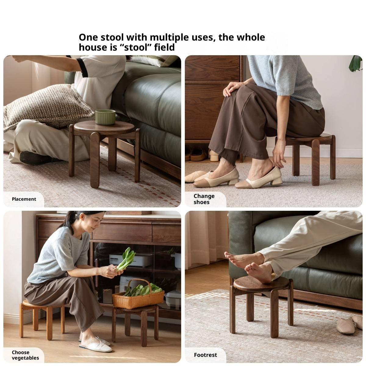 Black Walnut, Cherry Solid Wood Stacked Round Stool