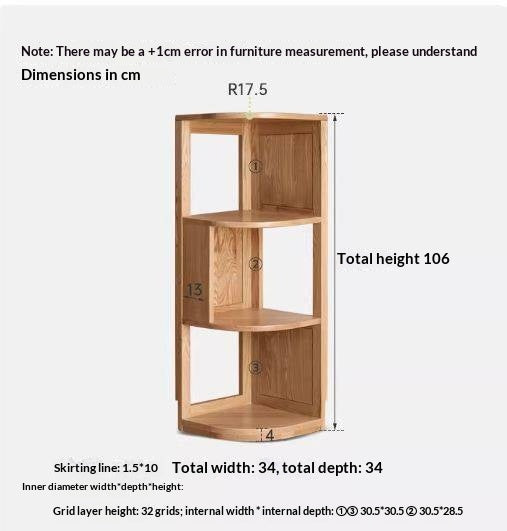 Solid Rubberwood, Oak, Ash Solid Wood Triangle Corner Bookshelf with Multi-Layer Shelving