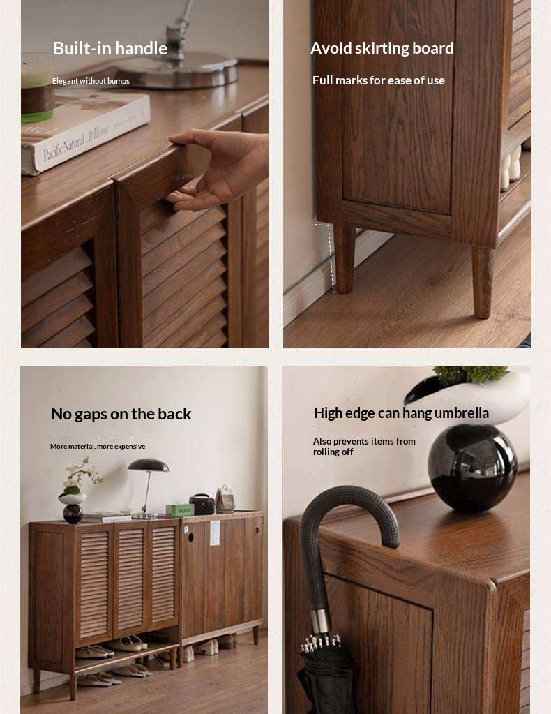 Oak Solid Wood, Rubberwood Solid Shoe Cabinet Entryway Storage Organizer Large Capacity