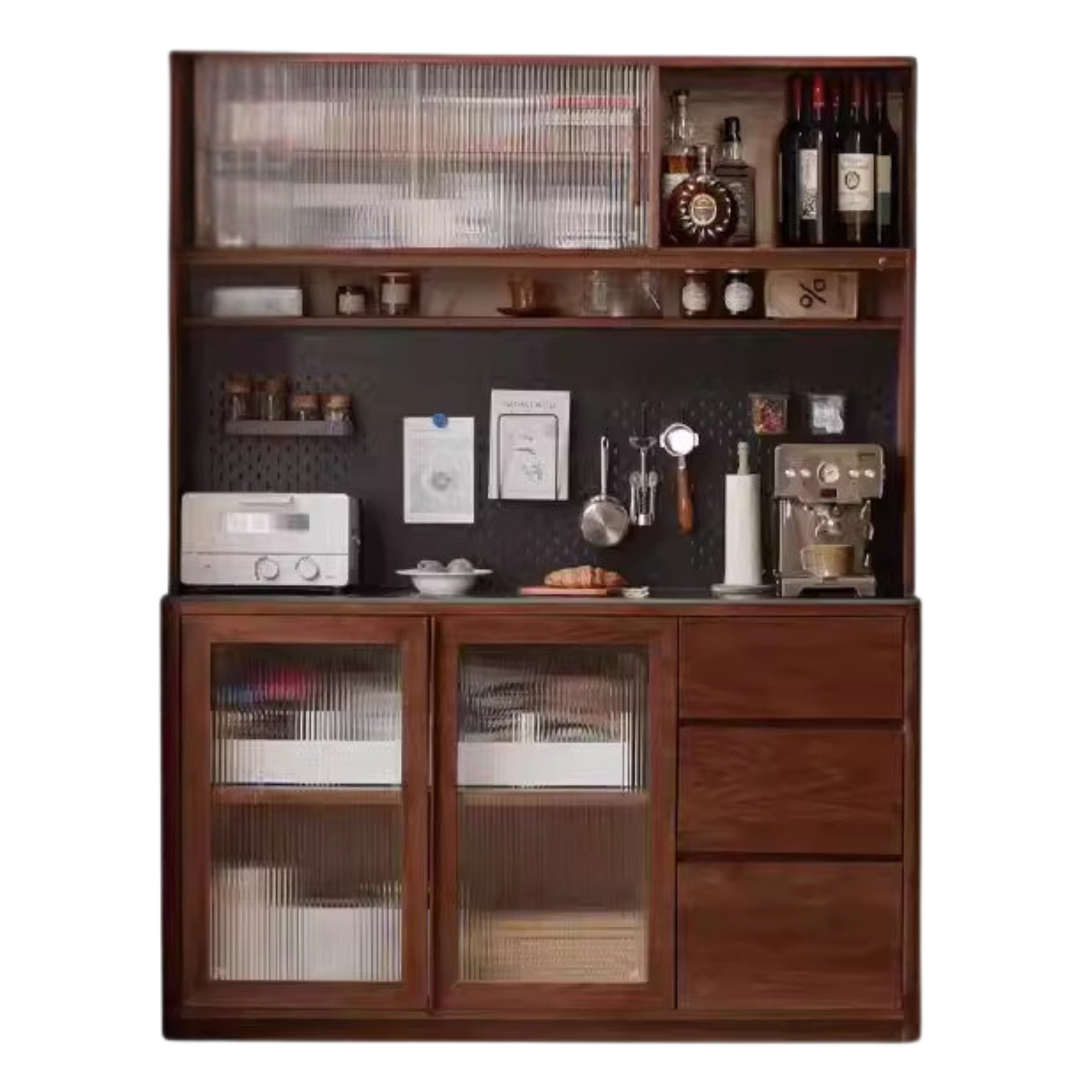 Black Walnut, Ash, Sandalwood Solid Wood Sideboard Hole Storage