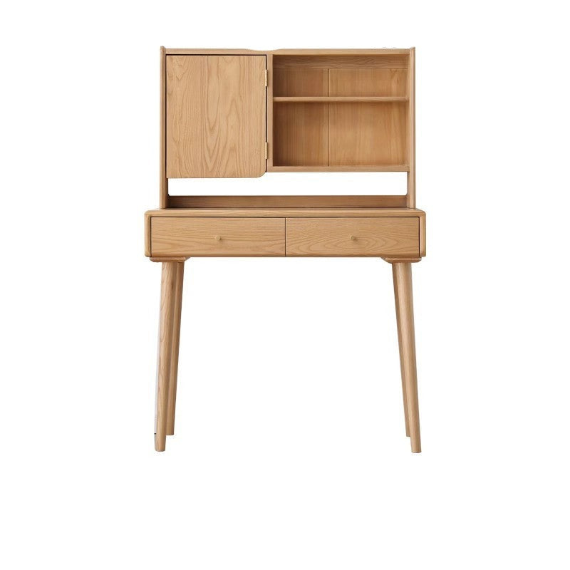 Ash Solid Wood Vanity Table with Mirror Shelf & Flip Cover.