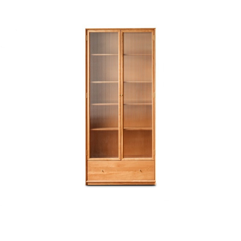 Cherry Wood Combination Bookcase Floor Shelf Glass Door Bookcase"