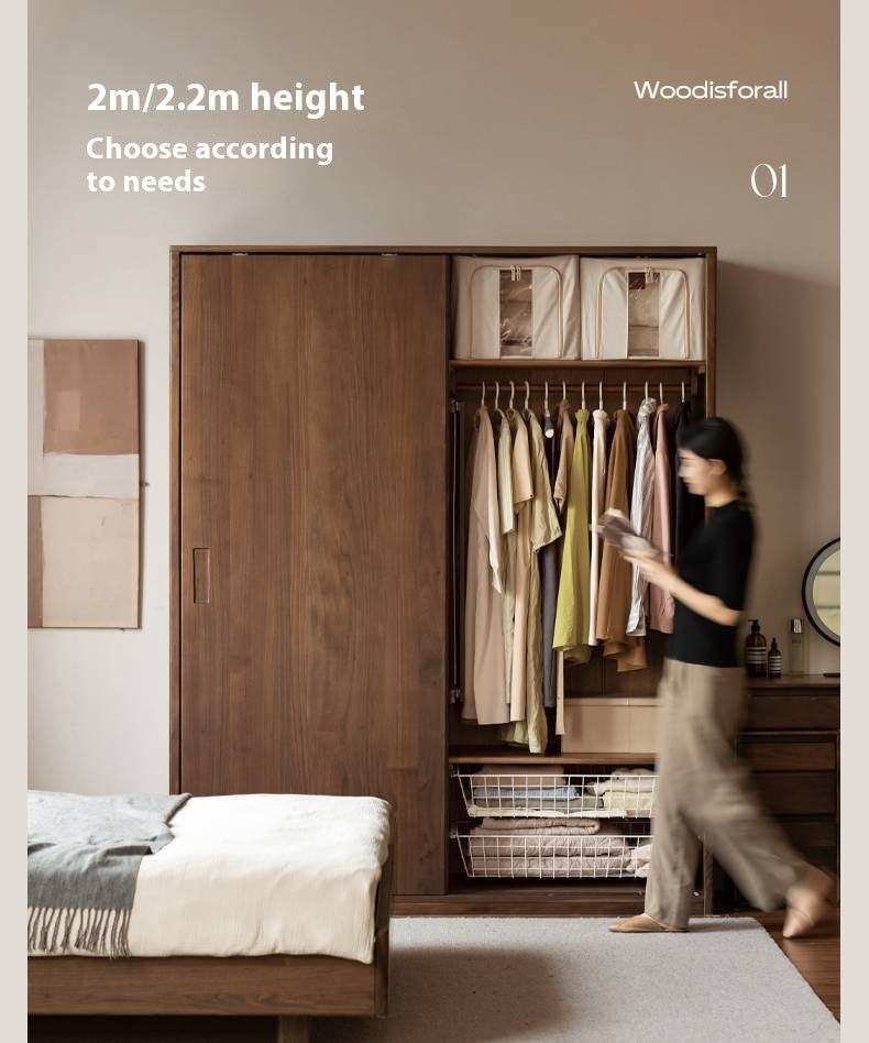 Black Walnut Solid Wood Sliding Door Wardrobe.